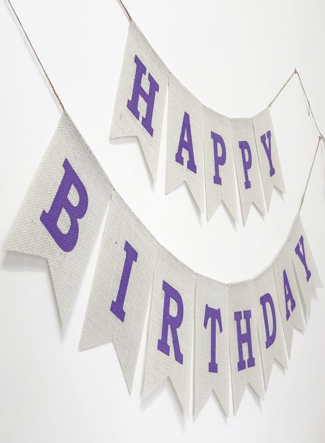 CROWNOS Purple Happy Birthday Banner Sign, Rustic Burlap Purple Happy Birthday Party Decorations for Girls Women - Image 2